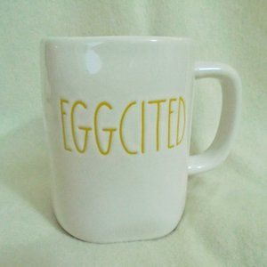 Rae Dunn "Eggcited" Yellow letters on Ivory Coffee Tea Mug Cup Easter Brand New